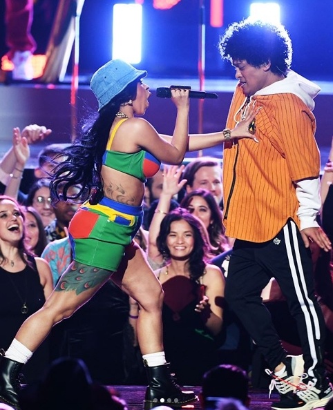 Bruno Mars and Cardi B perform their song Finesse at the Grammys